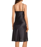 Cabernet Woven Solid Satin Sleeveless V-Neck Pocketed Chemise