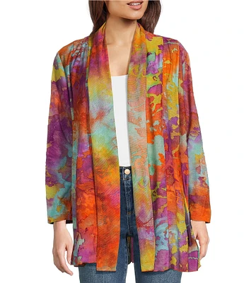 Calessa Burnout Tie-Dye Open-Front Knit Cardigan