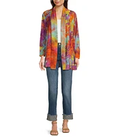 Calessa Burnout Tie-Dye Open-Front Knit Cardigan