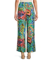 Calessa Coordinating Abstract Mosaic Print Wide-Leg Pull-On Pants