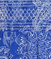 Calessa Abstract Paisley Scoop Neck Short Sleeve Tiered Smocked Ruffle Maxi Dress