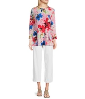 Calessa Antique Floral Print Crew Neck 3/4 Sleeve Tunic