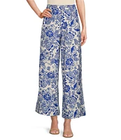 Calessa Coordinating Antique Floral Wide Leg Pull-On Pants