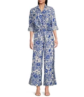 Calessa Coordinating Antique Floral Wide Leg Pull-On Pants