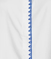 Calessa Banded Collar Ruffle Cap Sleeve Embroidered Contrast Trim Top