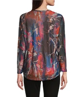 Calessa Brush Stroke Stretch Mesh Crew Neck Long Sleeve Tunic