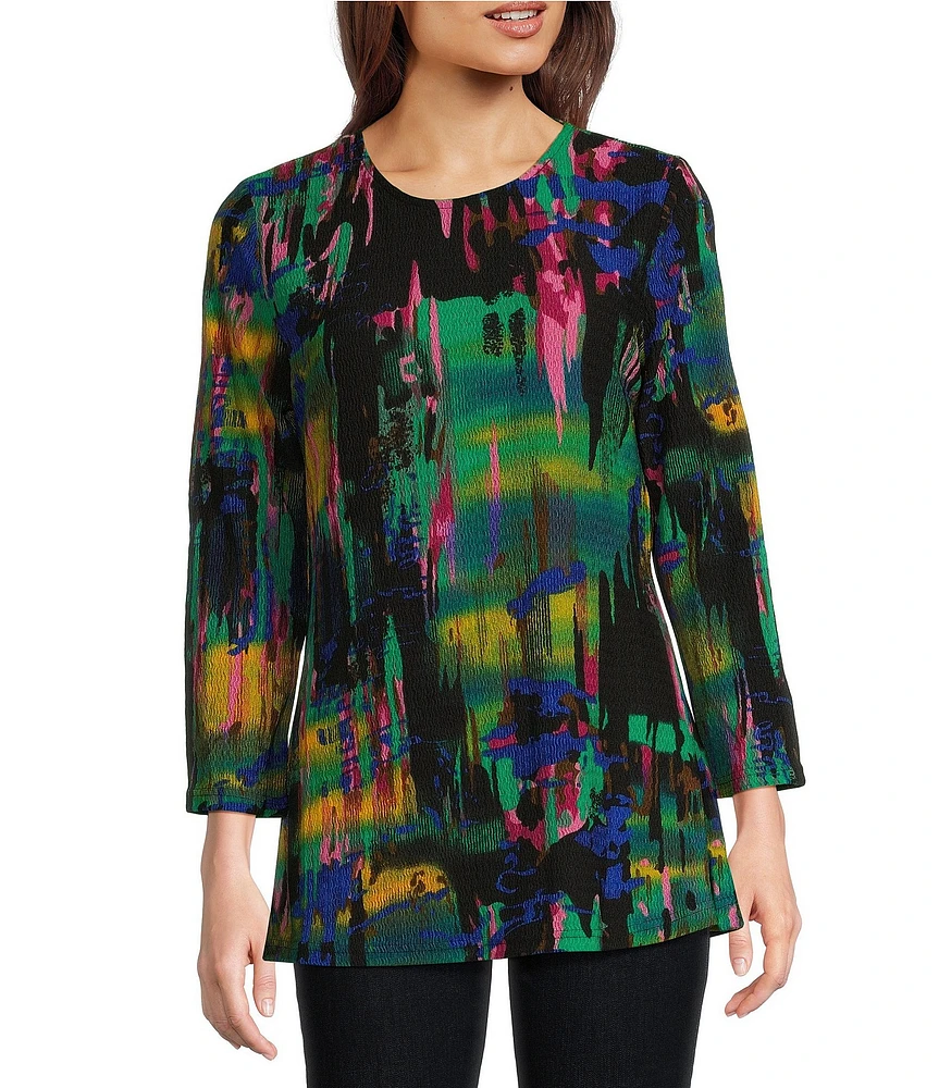 Calessa Brushstroke Abstract Print Crew Neck 3/4 Sleeve Tunic