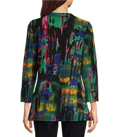 Calessa Brushstroke Abstract Print Crew Neck 3/4 Sleeve Tunic