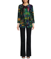 Calessa Brushstroke Abstract Print Crew Neck 3/4 Sleeve Tunic