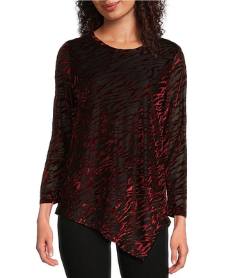 Calessa Burnout Animal Velvet Crew Neck Long Sleeve Top