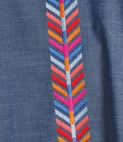 Calessa Burnout Embroidery Detail Split Round Neck 3/4 Sleeve Stretch Knit Top