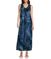 Calessa Burnout Knit Tie-Dye Print V-Neck Sleeveless Maxi Dress
