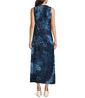 Calessa Burnout Knit Tie-Dye Print V-Neck Sleeveless Maxi Dress
