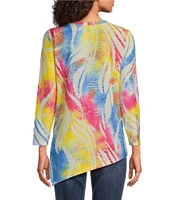 Calessa Burnout Tie Dye Crew Neck 3/4 Sleeve Asymmetric Hem Tunic