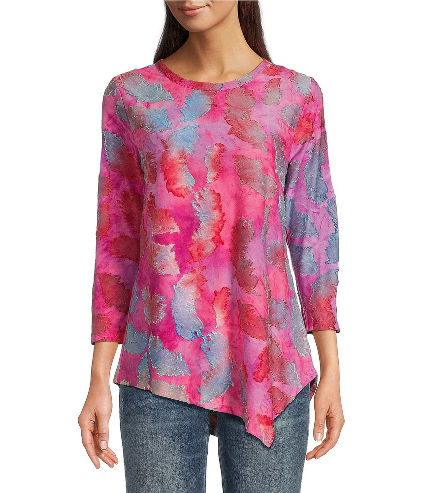 Calessa Burnout Crew Neck 3/4 Sleeve Tunic