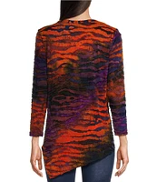 Calessa Burnout Tie Dye Print Crew Neck Long Sleeve Asymmetric Top