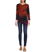 Calessa Burnout Tie Dye Print Crew Neck Long Sleeve Asymmetric Top