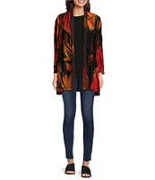 Calessa Burnout Tie-Dye Print Shawl Neck Open Front Knit Cardigan