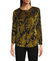 Calessa Burnout Velvet Floral Printed Crew Neck Long Sleeve Tunic