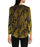 Calessa Burnout Velvet Floral Printed Crew Neck Long Sleeve Tunic