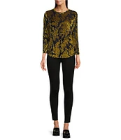 Calessa Burnout Velvet Floral Printed Crew Neck Long Sleeve Tunic