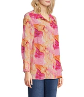 Calessa Desert Floral Print Point Collar Long Sleeve Button Front Shirt