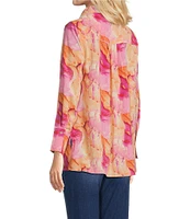 Calessa Desert Floral Print Point Collar Long Sleeve Button Front Shirt