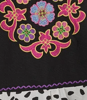 Calessa Embroidered Floral Round Split Neck 3/4 Sleeve Tassel Tie Tunic