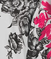 Calessa Embroidered Forest Floral Split V-Neck Short Balloon Sleeve Tunic