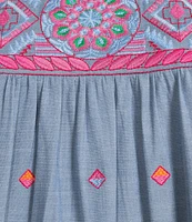 Calessa Embroidered Patchwork Round Neck Ruffled Cap Sleeve Tunic