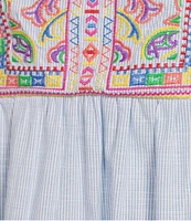 Calessa Embroidered Patchwork Split Round V-Neck 3/4 Sleeve Tunic