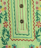 Calessa Embroidered Patchwork Split V-Neck 3/4 Sleeve Tunic