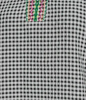 Calessa Embroidered Printed Split V-Neck Short Sleeve Ruffle Tunic