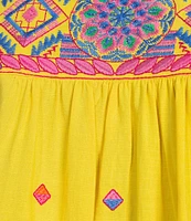Calessa Embroidered Round Neck Ruffle Cap Sleeve Tunic