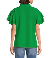 Calessa Embroidered Ruffle Double Layer Short Sleeve Top