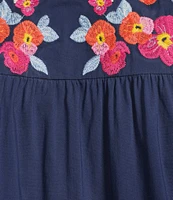 Calessa Embroidered Ruffle Double Layer Cap Sleeve Top