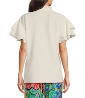 Calessa Embroidered Ruffle Double Layer Short Sleeve Top