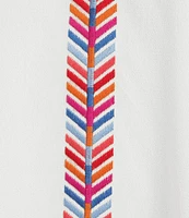 Calessa Embroidered Ruffle Split V-Neck Elbow Sleeve Tunic