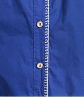 Calessa Embroidered Split-Neck 3/4 Sleeve Button Front Tunic