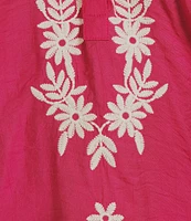 Calessa Embroidered Split Neck Bracelet Length Sleeve Tunic