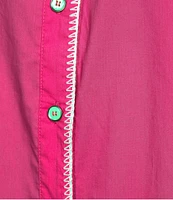 Calessa Embroidered Split V-Neck 3/4 Sleeve Button Front Shirt