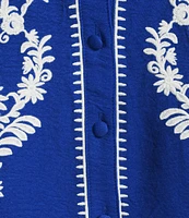 Calessa Embroidered Split V-Neck 3/4 Sleeve Button Front Closure Tunic