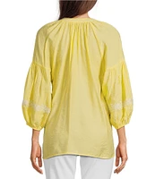 Calessa Textured Embroidered Split V-Neck 3/4 Sleeve Tunic