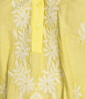 Calessa Textured Embroidered Split V-Neck 3/4 Sleeve Tunic