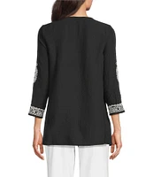 Calessa Embroidered Split V-Neck 3/4 Sleeve Tunic