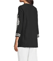 Calessa Embroidered Split V-Neck 3/4 Sleeve Tunic
