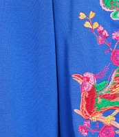 Calessa Embroidered Split V-Neck 3/4 Sleeve Tunic