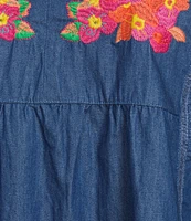 Calessa Embroidered Split V-Neck Cap Sleeve Tunic