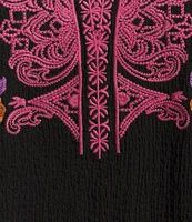 Calessa Embroidered Split V-Neck Long Sleeve Tunic