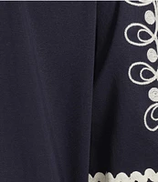 Calessa Embroidered Split V-Neck Short Sleeve Tunic